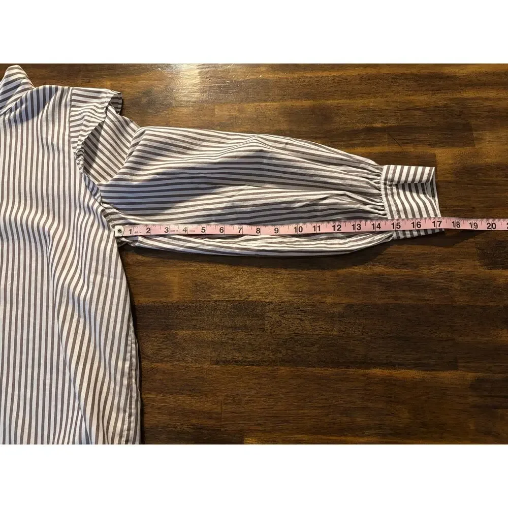 Everlane Women's 6 Shirt Mock Neck Wing Shoulder Blouse 100% Cotton Stripe - Picture 9 of 10